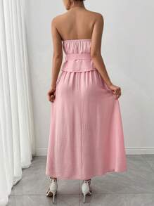 Chiquease Women's Spring/Summer Fashion Bandeau Top And A-Line Mini Skirt Set - Pink - View 2