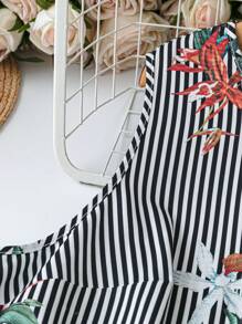 SHEIN LUNE Plus-Size Summer Plaid Sleeveless Crew Neck Casual Holiday Boho Dress For Women Women Summer Clothes Black And White Stripes Foral Boho Women Clothing Renaissance Fair Dress - Black - View 5