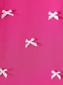 SHEIN 1 件 Tween 女童 3D 蝴蝶结装饰短袖百褶裙宽松款，春夏 - 玫紅色 - 查看 3