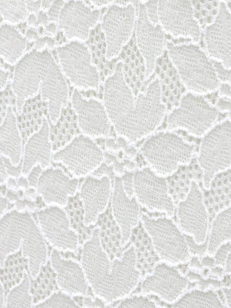 SHEIN Maija Biała koronkowa żakardowa tekstura, głęboki dekolt w serek, bez rękawów, sukienka midi, elegancka, dopasowana, wygodna, wiosna/lato, uniwersalna odzież damska, świąteczna