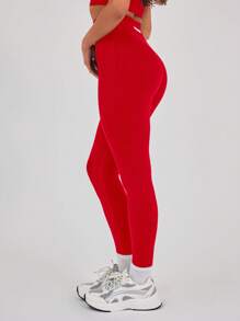 Musera Sport High Waist Seamless Gym Active-Wear Leggings Only,Padel, Tennis, Pickleball Gym Fitness - Red - View 4