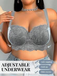 LustreForm 1pc Plus Size Lace Supportive Wireless Underwire Lift & Enhance Seamless Lingerie Bra - Grey - View 4