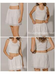 Aralina Boho Embroidery Flowy Beach Vacation Low Rise Mini Skirt - Dusty Pink - View 6