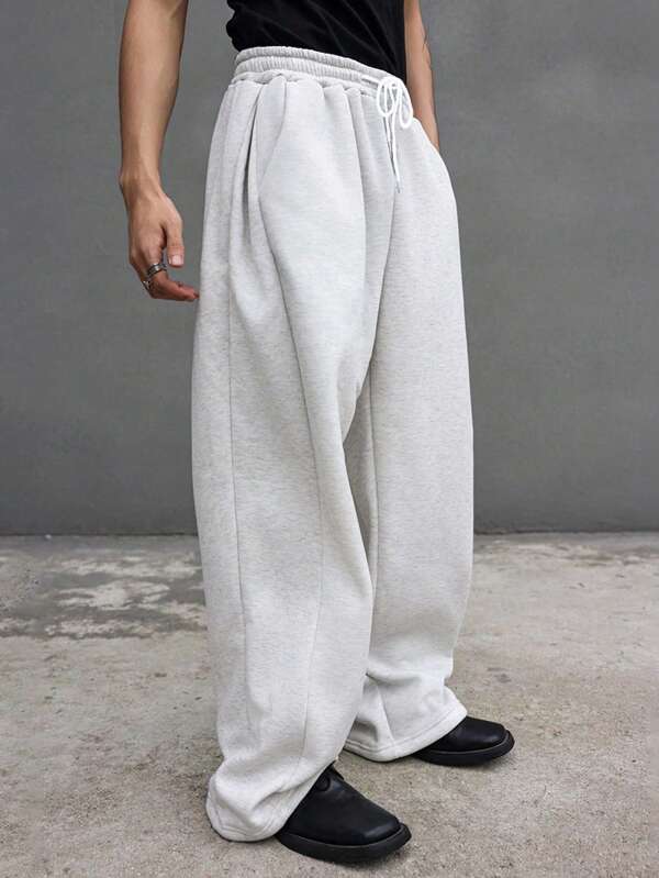 Manfinity Hypemode Loose Fit Men Drawstring Waist Wide Leg Sweatpants, For Back To School