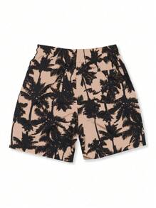 Manfinity VDAYZ Shorts de playa con cordón de cintura y estampado asimétrico de palmera para hombres - Multicolor - Ver 2