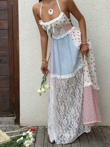 Sunnyshic 浪漫蕾丝拼接细肩带连衣裙 - 彩色 - 查看 7