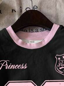 SHEIN Leap Crew Teens Girls Casual Minimalist Bowknot, Numeric 28 Print Loose Knit T-Shirt, Suitable For Summer - Multicolor - View 3