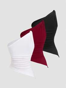 Sweetra Áo Crop Top Y2K Sexy Xoắn Hở Hở Bất Đối Xứng - Nhiều màu - Xem 2