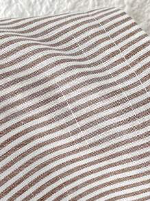 SHEIN PETITE Striped Women's Linen Low Rise Pants, Summer Vacation - Brown - View 8