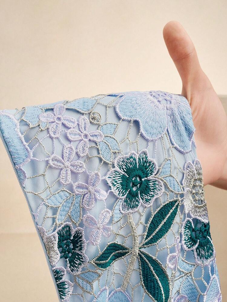 Vestido elegante de cintura entallada con estampado de encaje bordado y hueco, adecuado para primavera, verano, festivales y graduación