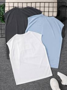 SHEIN Leap Crew 3pcs/Set Tween Boy Casual 3D Embossed Sleeveless Tank Top Set - Multicolor - View 2