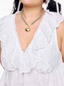 ROMWE Kawaii Plus Size Women Summer Casual Solid Color Ruffle Trim Tank Top - White - View 2