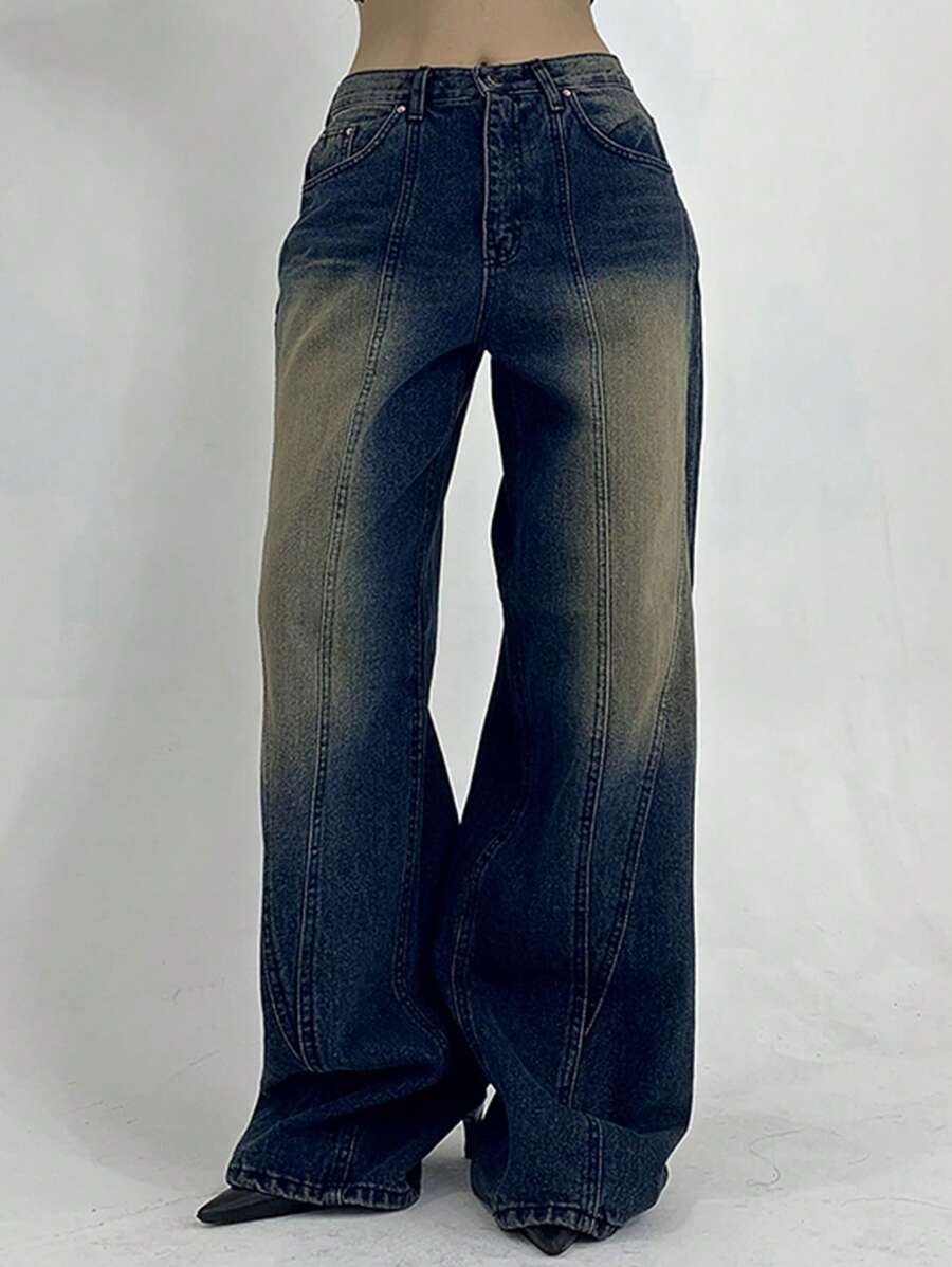 DAZY Quần Jeans Ống Rộng Rộng Rách Cho Nữ, Phong Cách Thời Trang Tối Giản Phù Hợp Cho Mùa Hè - Màu xanh lam - Xem 1