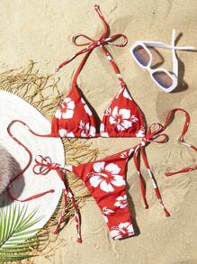 2pcs Fashionable Halter Beach Swimsuit Set For Spring Break - Multicolor - View 2