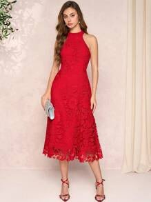 Amorya Women's Red Lace Valentine's Day Halter Dress Fashion Business Casual Woman  Going Out Dresss Women  Summer Outfits For Women,Summer Outfits For Women,Sundress,Spring Break,Lace Floral Dress  Wedding Guest Dress Women