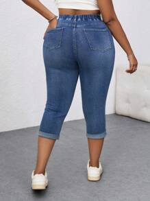 Slaydiva Plus Size Blue Denim 3/4 Casual Skinny Jeans, Suitable For Parties, Holidays, Dates, Valentine's Day, Afternoon Tea, Vacation, Music Festival, Bohemian, Summer For Women/Summer/Summer/Cute, Easter/Easter /Easter Women, Rave/Concert Women/Country Concert/Rave/Rave Festival/Nashville/Ibiza, Elegant, Vacation Woman/Beach Vacation, Boho/Bohemia/Boho Women's;Cowgirl/Cowboy Jeans - Blue - View 2