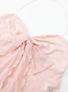 SHEIN PETITE Plus Size Women Minimalist Sheer Lace Halter Top - Pink - View 5