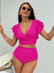 Swim Chiccia Bộ đồ bơi đi biển/hồ bơi màu trơn dành cho nữ - Màu Hồng Tươi - Xem 5