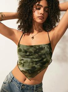 SHEIN EZwear 紮染木耳邊頭巾下擺吊帶上衣