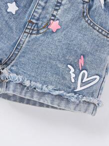 Young Girl Casual Cute Star Print Loose Comfortable Jogger Denim Shorts