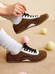 CUCCOO EASI Women's Vintage Low Toe Trainers Casual Sports Shoes, Leopard Print Trainers