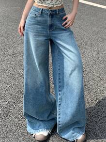 DAZY 阔腿牛仔裤休闲长裤，夏季时尚低腰牛仔裤