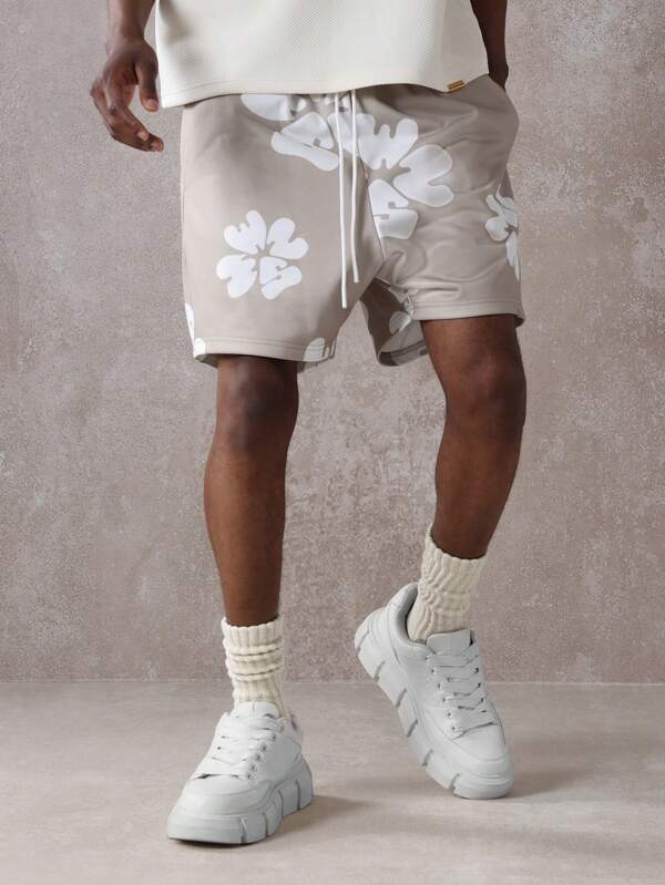 SUMWON Pantalones cortos con estampado floral hawaiano, caída de entre-pierna, cordón, ropa informal atlética, playa, verano, casual, deportiva, calle, vacaciones, resort, tiempo libre