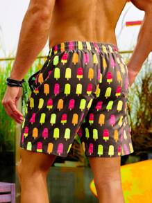 Surfspeed Pantalones cortos de playa con cordón en la cintura y estampado de paletas de hielo para hombres - Multicolor - Ver 2