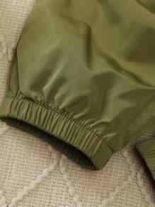 SHEIN 3pcs Set Young Boy Casual Sports Tee Short Sleeve Top, Hooded Half Zip Jacket And Graphic Print Pants, Suitable For School, Sports, Outdoor, Stylish Daily Wear In Spring/Summer - Army Green - View 4