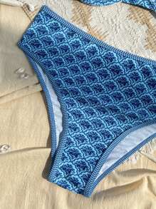 Costavie 2026 春夏女式蓝色碎花钢骨聚拢可调节肩带后扣高腰比基尼泳装两件套，度假