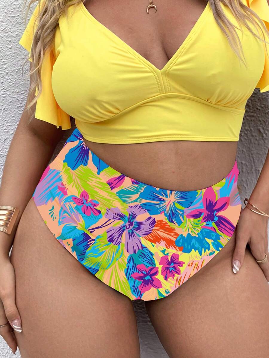 SHEIN Swim Curve Große Größen Badeshorts mit tropischem Muster