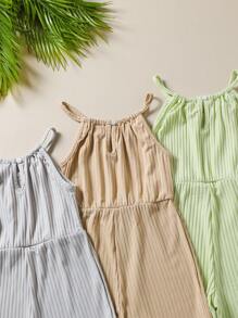 3 Pieces Set Young Girl Off Shoulder Jumpsuit,Casual Solid Color Romper,Summer,Elegant,Matching,Family Vacation,Holiday,Sage Green,Grey,Khaki,Party - Grey - View 4