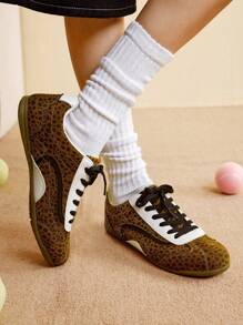 CUCCOO EASI Women's Vintage Low Toe Trainers Casual Sports Shoes, Leopard Print Trainers