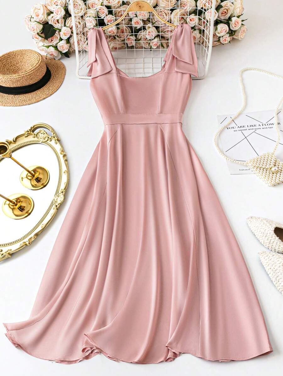 SHEIN LUNE Plus Size Sleeveless Bowknot Dress - Pink - View 1