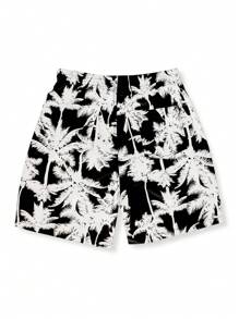 Manfinity VDAYZ Men's Beach Shorts (Printed Asymmetrical Design), Minimalist & Fashionable, Suitable For Summer - Black and White - View 2