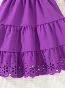 SHEIN Young Girl Casual Solid Color Hollow-Out Purple Dress Sundress, Summer