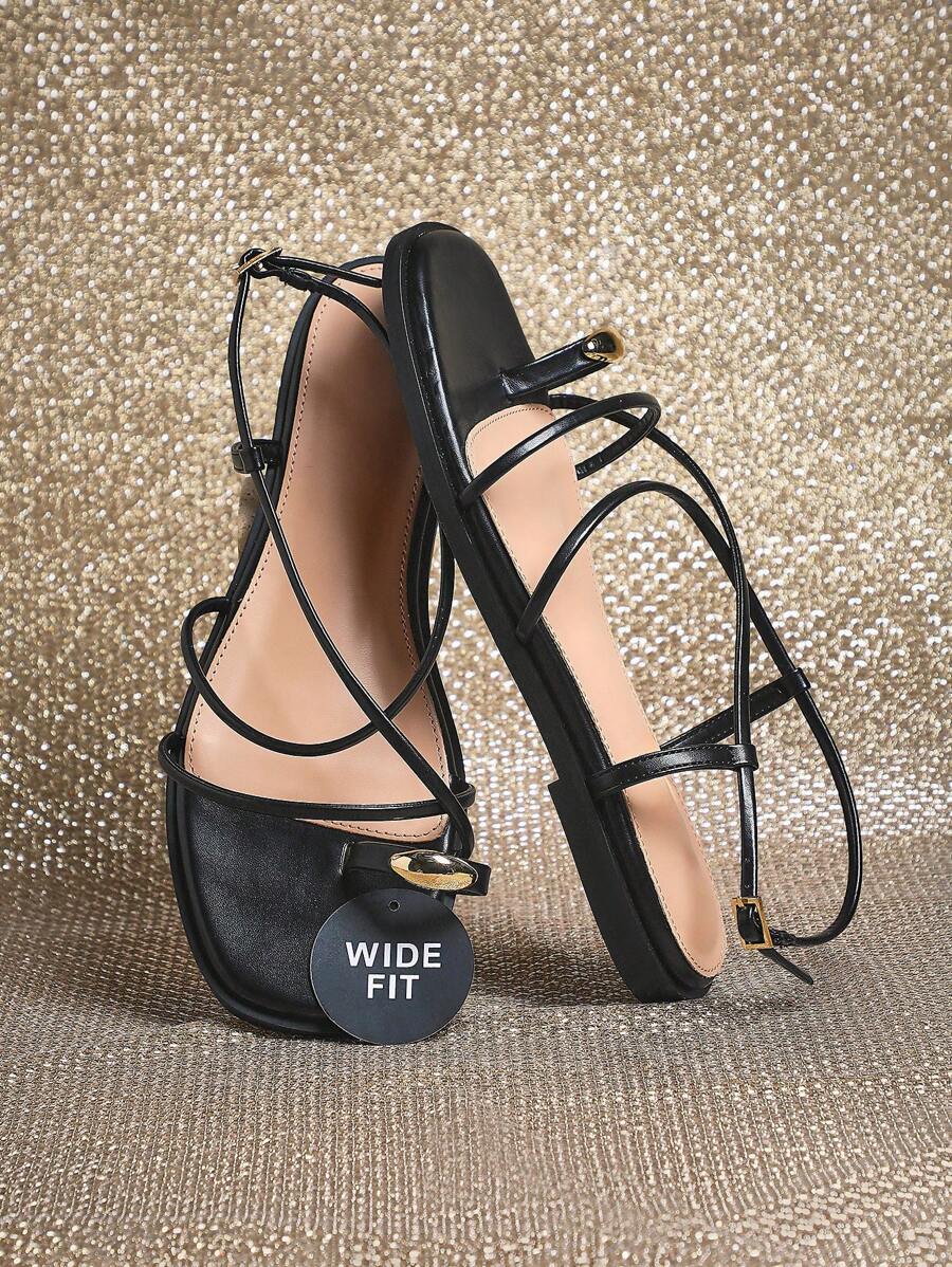 SHUZIA 宽版女式后带环趾时尚黑色人字拖凉鞋 - CloudStep 缓冲垫，让您全天倍感舒适