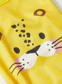 PETSIN 1pc Breathable Leopard Pattern Pet Dog/Cat Vest, Cute Cartoon Design - Yellow - View 3