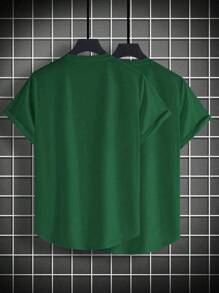 Manfinity Homme Plus Size Men's Casual Solid Color Green Short Sleeve T-Shirt Top - Green - View 2