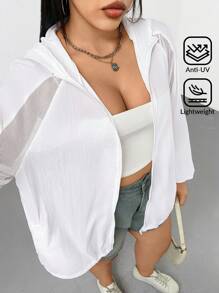 SHEIN Essnce 秋冬大码休闲纯色连帽夹克 - 白色 - 查看 3