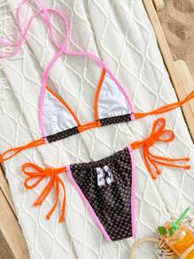 Swim EVENT 2 件女式微三角比基尼泳衣，尺码 23 对比色绑带派对夏季比基尼套装 - 彩色 - 查看 6