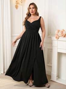 Reflora Vestido maxi elegante de talla grande para mujeres con tirantes de espagueti y abertura hasta el muslo, adecuado para boda, fiesta de invitados, eventos formales, salidas y fiestas de verano. Vestidos de verano para mujer, vestidos de graduación, vestidos de invitada de boda, vestidos largos para mujer, vestidos de fiesta, vestidos formales, vestidos de cóctel para mujeres