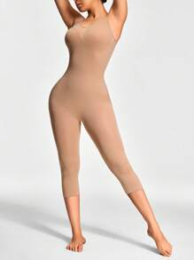 SHAPORA Women Seamless Solid Color Suspender Shaping Jumpsuit - Capri Pants - Apricot - View 5