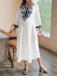 SHEIN Maternity Notched Neck Floral Print Casual Dress