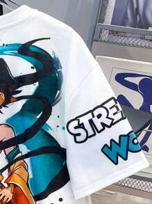 SHEIN Leap Crew 2pcs/Set Tween Boy Streetwear Casual Graffiti & Cartoon Character Print Short Sleeve Round Neck T-Shirt And Elastic Waist Shorts Set, Suitable For Autumn, Spring, Summer, Outdoor, School, Street, Party And Home Leisure - Orange - View 3