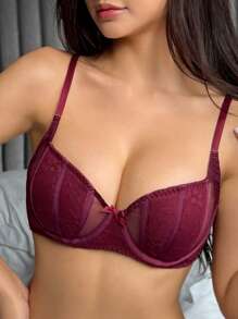 DAZY Semi-Sheer Lace Padded Sexy Bra Lingerie For Women - Red Violet - View 8