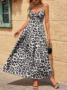 SHEIN VCAY Rochie Elegantă fără mâneci cu imprimeu leopard pentru femei, perfectă pentru vacanță - Multicolor - Vizualizare 6