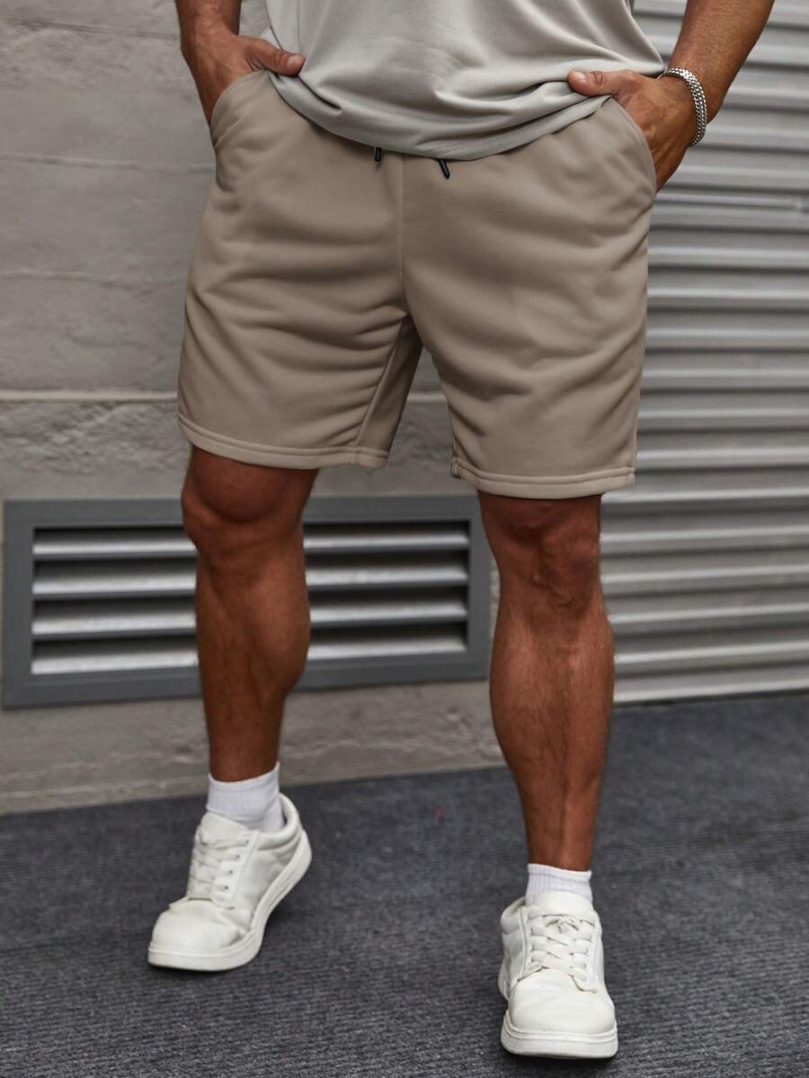 Manfinity RelaxMax Men's Solid Color Drawstring Waistband Shorts With Slant Pockets, Plain White Jogger Drawstring Shorts, For Husband, Boyfriend Gifts White Shorts For Menwhite Short For Menmen White Shortswhite Shorts Menwhite Short - Light Grey - View 1