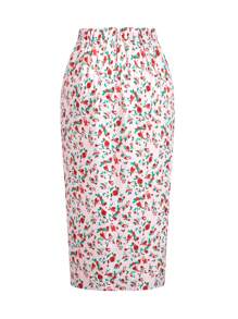 Sunnyshic Plus Size Women's Summer Casual Romantic Floral Beach Holiday Side Slit Drawstring Skirt, Comfortable Casual Cute Fabric, Suitable For Daily Commute, Home, Outing And Vacation In Summer