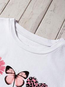 INAWLY Women's Floral & Butterfly Print Round Neck Short Sleeve Casual T-Shirt